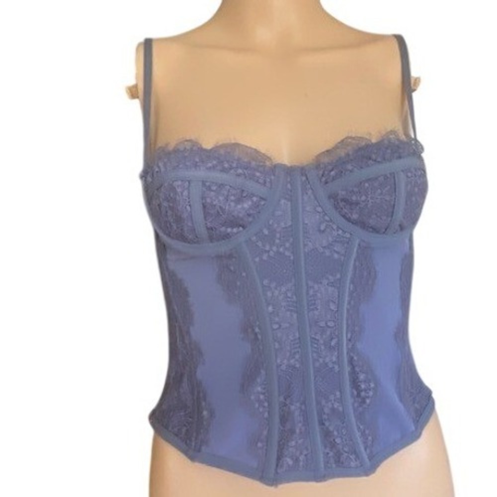 Out From Under Urban Outfitters Modern Love Lace Corset Top Blue Lavender XS